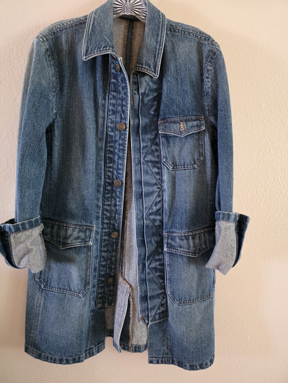 Classic Long Denim Jacket - Blue Lauren Jean Co.size Small